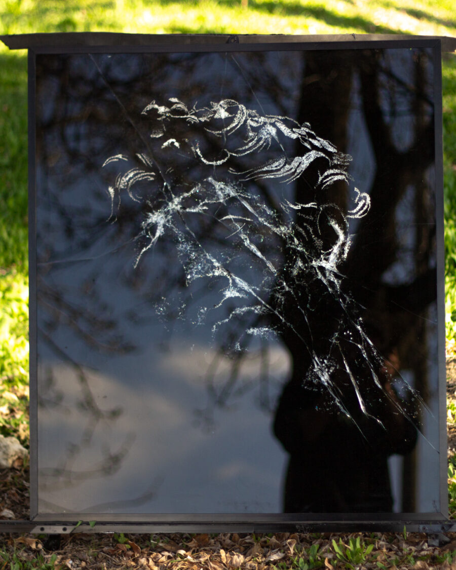 Apollon broken glass art photographed outdoors