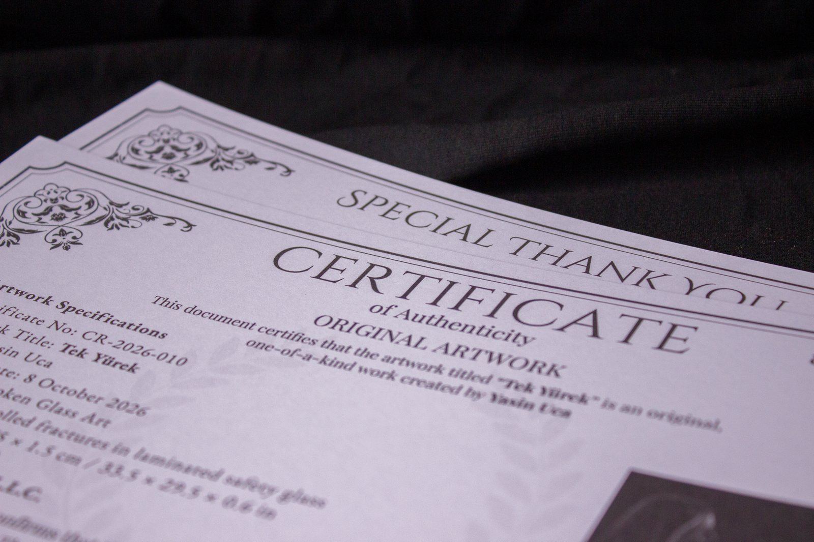 Détail d’un certificat d’authenticité Cracasso présentant les caractéristiques de l’œuvre