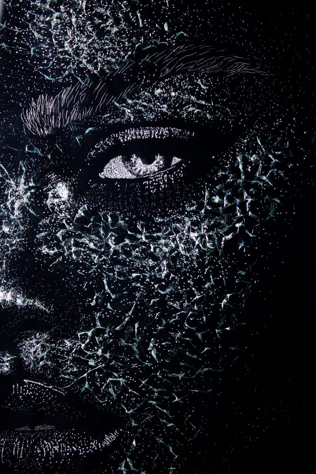 Detail of Zantréa, a broken glass portrait